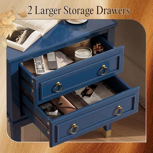 27.6 Inch Tall Nightstand with Charging Station (Prussian Blue)