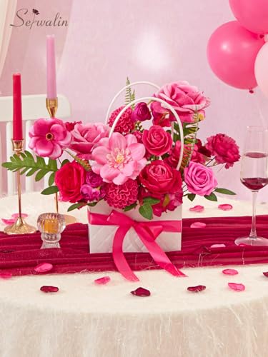 Artificial Flowers Hot Pink Magenta Fake Silk Flowers for Wedding (Hot Pink / 1 Box)