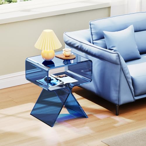 Acrylic Nightstand Bedside Side Table (Blue)