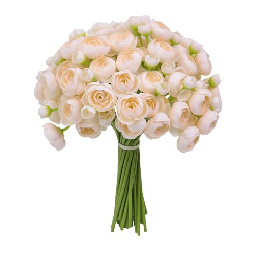 32Pcs Champagne Faux Silk Ranunculus Artificial Flowers Wedding DIY (Light Champagne)