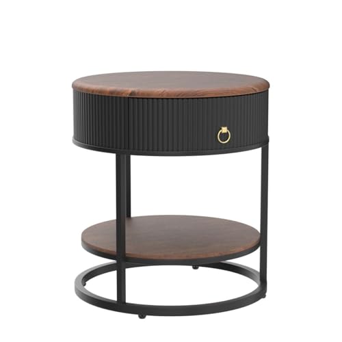 Round End Table with Drawer (Black)