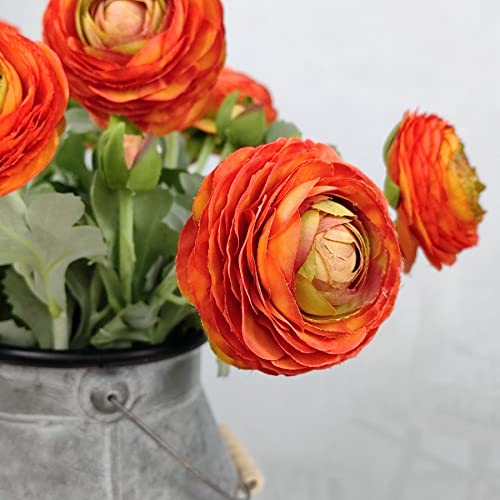 Artificial Ranunculus Flowers with Real Touch Stem (Orange / 6)