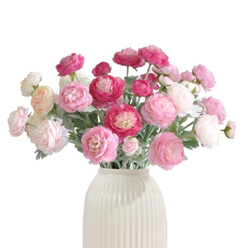 Artificial Flowers Silk Peony Pink Flowers Combo Rose Red Silk Flowers Bouquet 10Pcs 30Heads Fake Peonies for Faux Floral Arrangements Home Table Kitchen Wedding Party Farmhouse Decor (Multicolor(10pcs))