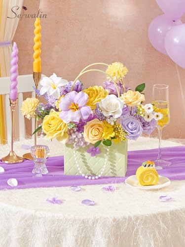 Yellow & Purple Artificial Flowers (Yellow & Purple / 1 Box)