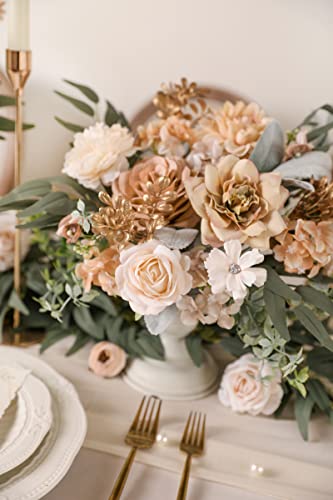 Artificial Flowers Combo Box Set Faux Flowers Bulk Flower Leaf with Stems for DIY Wedding Bouquets Centerpieces Baby Shower Party Home Decorations (Nude Color)