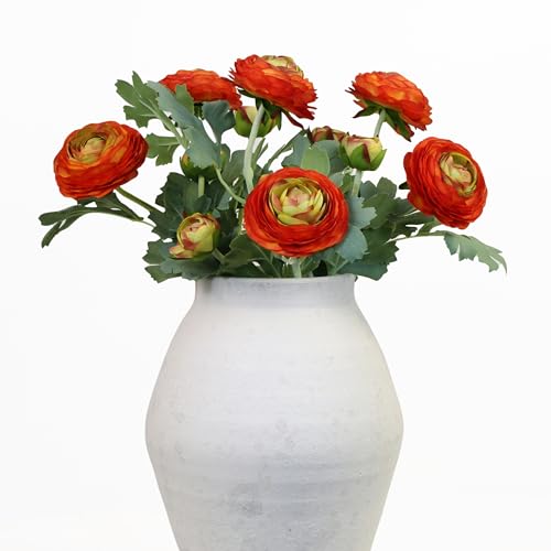 Artificial Ranunculus Flowers with Real Touch Stem (Orange / 6)