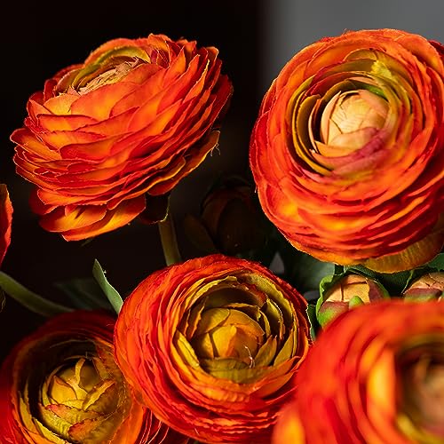 Artificial Ranunculus Flowers with Real Touch Stem (Orange / 6)