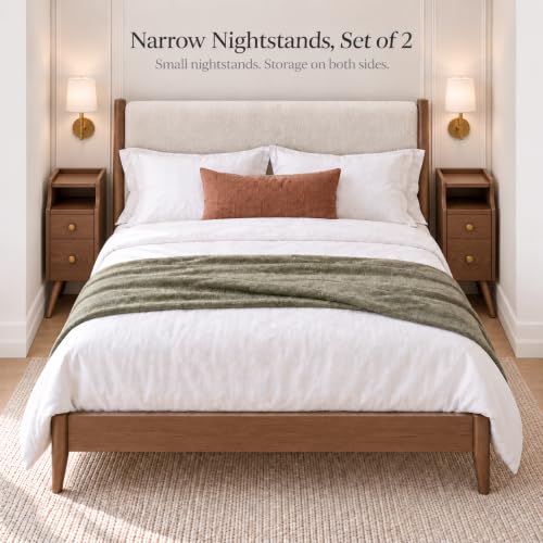 Narrow Nightstand with Drawers (2 Pc(walnut) / 15.74''D*7.87''W*19.68''H)