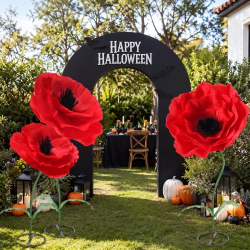 3 Pcs Halloween Giant Poppy Flower for Wizard Decor (Red / Poppy)