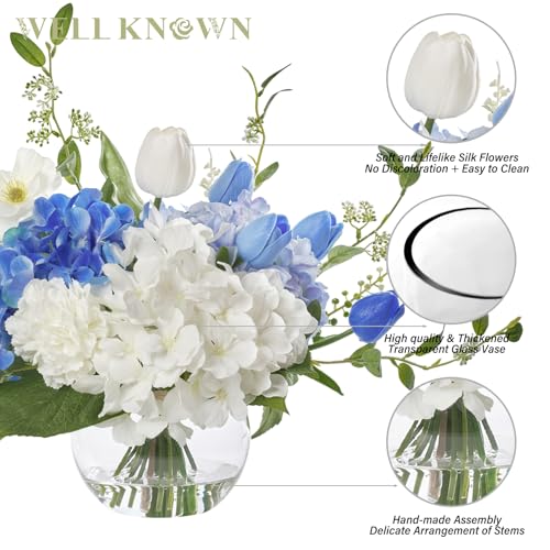 Artificial Flowers with Vase (Blue & White Mixed)