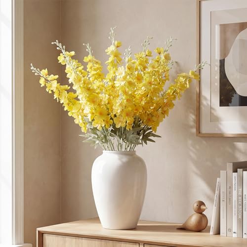 24 Pcs Yellow Delphinium Artificial Flower Bulk (34.25" / Yellow)