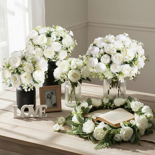 White Peonies Artificial Flowers 24 Bouquets (White)