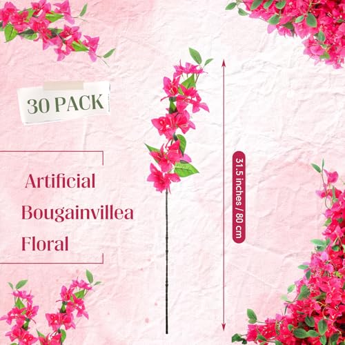 30 Pcs Fake Bougainvillea Bulk Silk Flower UV Resistant (Rose Red)