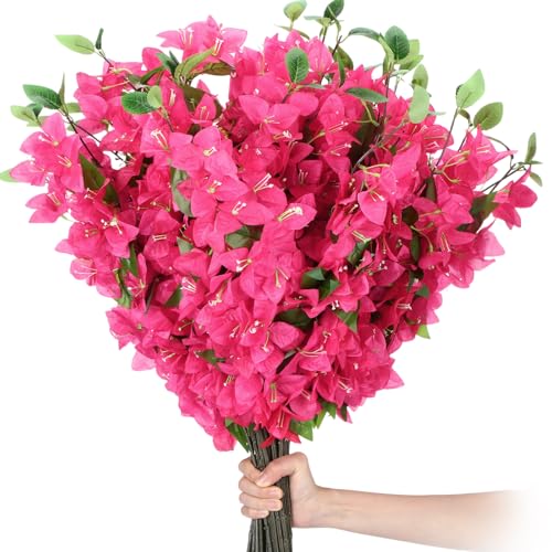 16 Pcs Fake Bougainvillea Bulk Silk Flower UV Resistant (Rose Red)