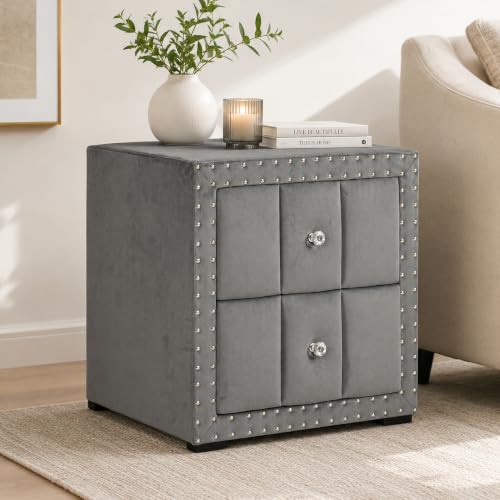 Contemporary Tufted Nightstand (Dark Gray)