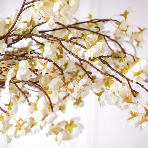 4 Pcs Artificial Cherry Blossom Flower Branches (White-mrz)