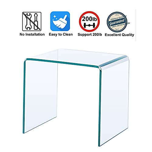 Glass End Table Small Clear Side Tables (15.8"D x 19.72"W x 17.72"H / Clear N Shape)