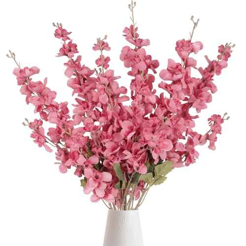 Hot Pink Delphinium Artificial Flower 6PCS Lifelike Silk Larkspur Flowers Plant 35.43" Long Stem Blossoms Fake Flowers for Tall Vase Floral Arrangements Home Table Wedding Decor (Hot Pink)