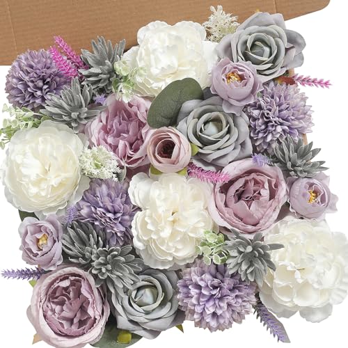 18Heads Multi Use Artificial Flowers Combo for DIY Centerpieces Arrangements Wedding Bridal Bouquet Table Chair Decor Candle Holder Baby Shower Cake Decor Flower Strips Home Decor (Forest Purple)