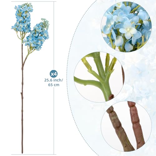 4PCS 25.6inch Lilac Artificial Flowers Light Blue Fake Delphinium Long Stem Silk Real Touch Flower Faux Lilac Floral Arrangement for Tall Vase Table Wedding Garden Home Decoration（Light Blue） (25.6inch Light Blue / 4 Pcs)