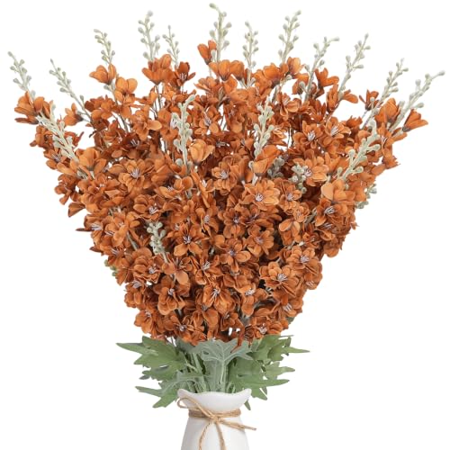 16Pcs Fall Delphinium Artificial Flowers 33.5" Fall Flower Stems for Vases (Brown)