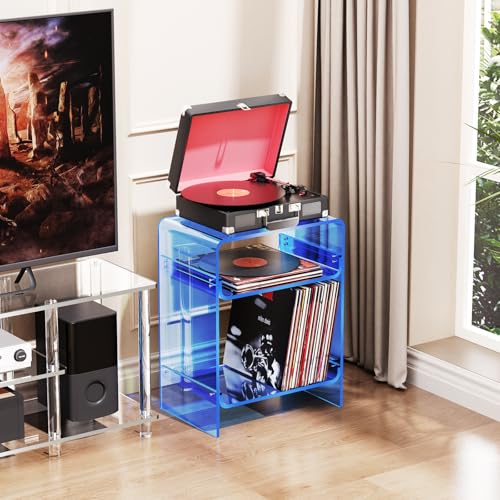 Acrylic Record Player Table with Storage Shelf (Blue / Large)