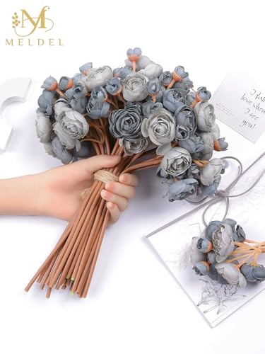 32Pcs Dusty Blue Ranunculus Artificial Flowers Home Wedding Decor (Dusty Blue)