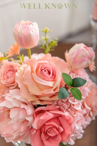 Artificial Flowers in Vase with Fake Water (Peach Pink Mixed)