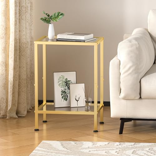 Glass Side Table (Gold / 2-Tier (11"D x 15"W x 21.7"H))