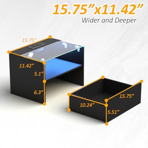 Floating Nightstand Set of 2 with Charging Station and Drawer (Black)
