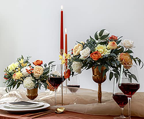 18Heads Multi Use Artificial Flowers Combo for DIY Wedding Bridal Bouquet Table Chair Decor Candle Holder Baby Cake Decor Flower Strips Home Decor Gift Box (Warm Orange White)