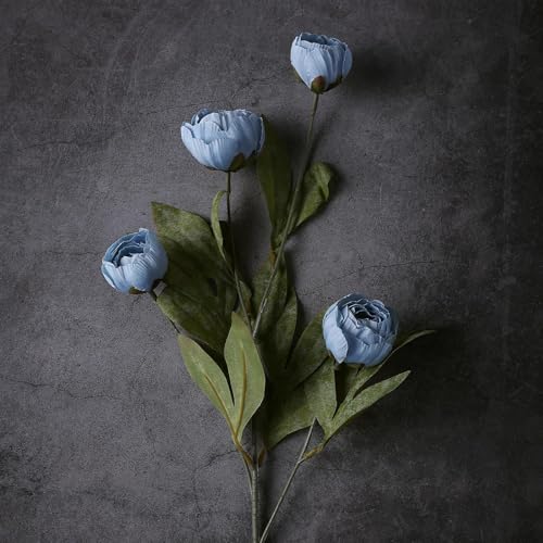 6 Pcs 27" Faux Silk Peony Artificial Flowers Stems for Vase (Dusty Blue)