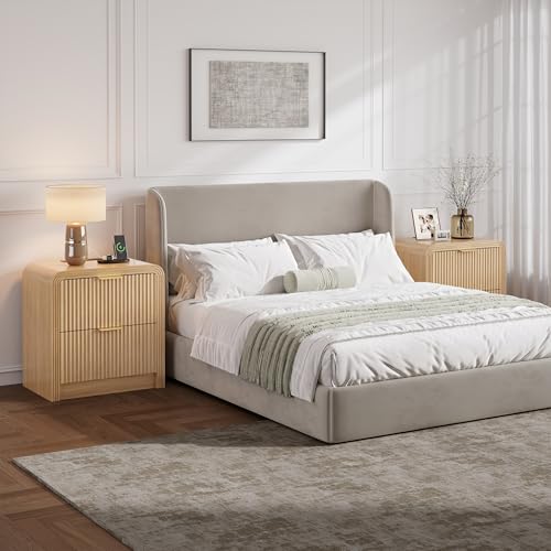 23'' Wide Fluted Nightstand with Charging Station (Oak / 2 Drawers)