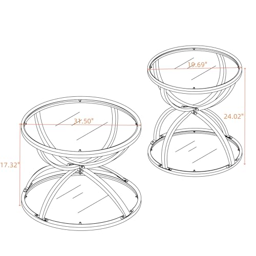 2Pcs Round Glass Coffee Table and End Table Sets with 2 Tiers (Medium / Golden)