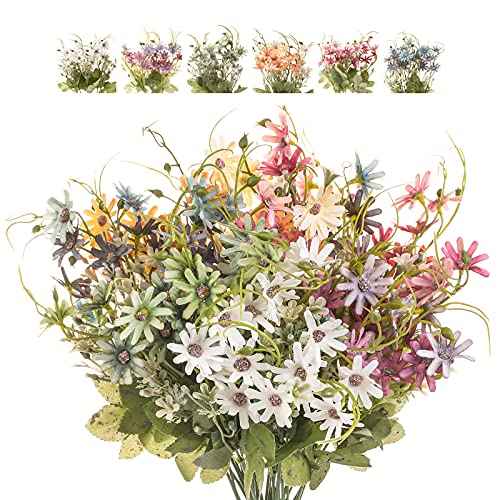 Artificial Flowers Wildflowers Silk Daisy Spring Fake Daisies Decoration Summer UV Resistant Colorful Mixed Bundles Faux Greenery Outdoor Plant Stem Filler for Home Decor Indoor Floral Arrangements (Multi Color)
