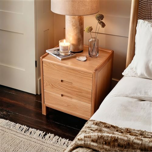 Nightstand Solid Wood Small End Table w (Natural)