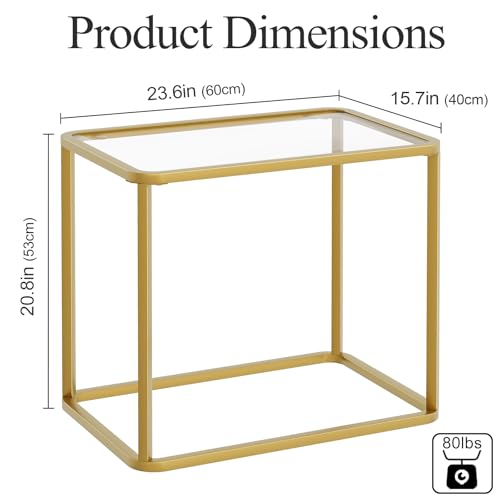 Glass Side Table End Table Gold Modern Bedside Table for Office Living Room (Gold / 23.6"x15.7"x20.8" 1 PCS)