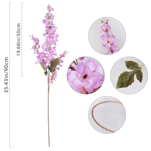 Purple Long Stem Delphinium Artificial Flower 6pcs Fake Larkspur Artificial Flowers 35.43''Silk Flower for Tall Vase Floral Arrangement Wedding Centerpieces Home Garden Party Decor (Purple)