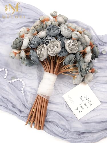 32Pcs Dusty Blue Ranunculus Artificial Flowers Home Wedding Decor (Dusty Blue)