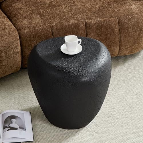 19" Fiberglass Irregular Matte End Table with Faux Rocks Design (Black / 19"(Irregular))