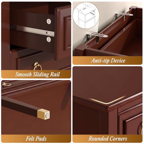 27.6 Inch Tall Nightstand with Charging Station (Brown)