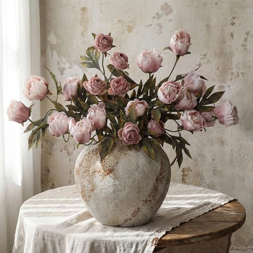 Faux Silk Peony Artificial Flowers Stem for Vase (Brownish)