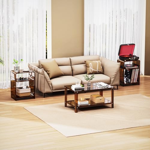 Acrylic Record Player Table with Storage Shelf (Dark Brown / Medium)
