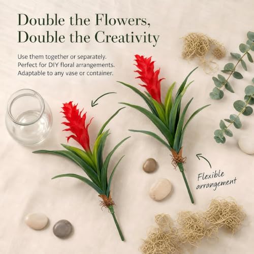 2 Pcs Artificial Bromeliad Flowers