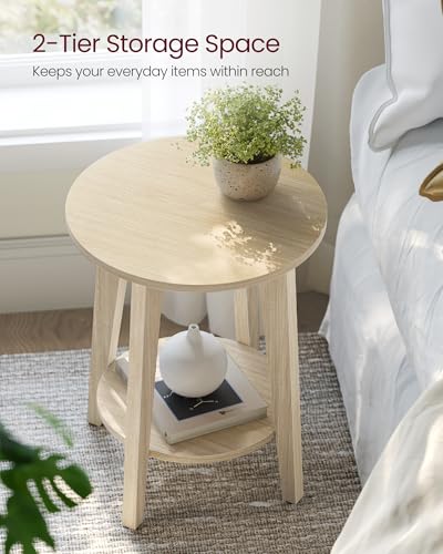 Round Side Table with Lower Shelf (Natural Beige / 1 pack)