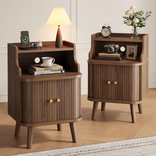 Mid Century Modern Nightstand Set of 2 (Walnut / 2 PACK)