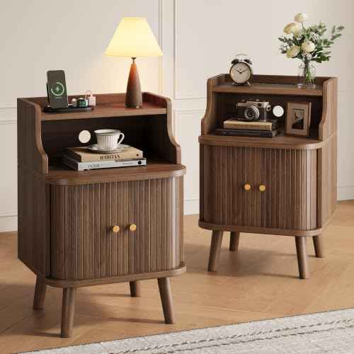 Mid Century Modern Nightstand Set of 2 (Walnut / 2 PACK)