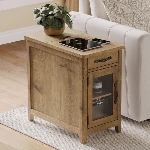 Charging End Table with USB Ports (Oak / Glass Door)