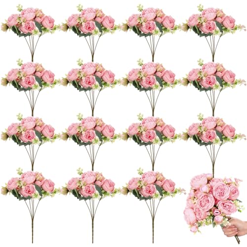 Artificial Peonies Silk Flowers Stems Wedding Bouquet