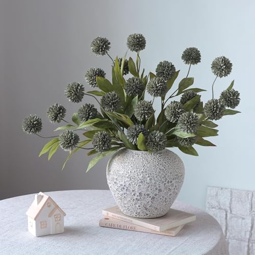 12 Pcs 27"Artificial Pompon Mum Silk Flower Stems for Vase (Dark Gray)